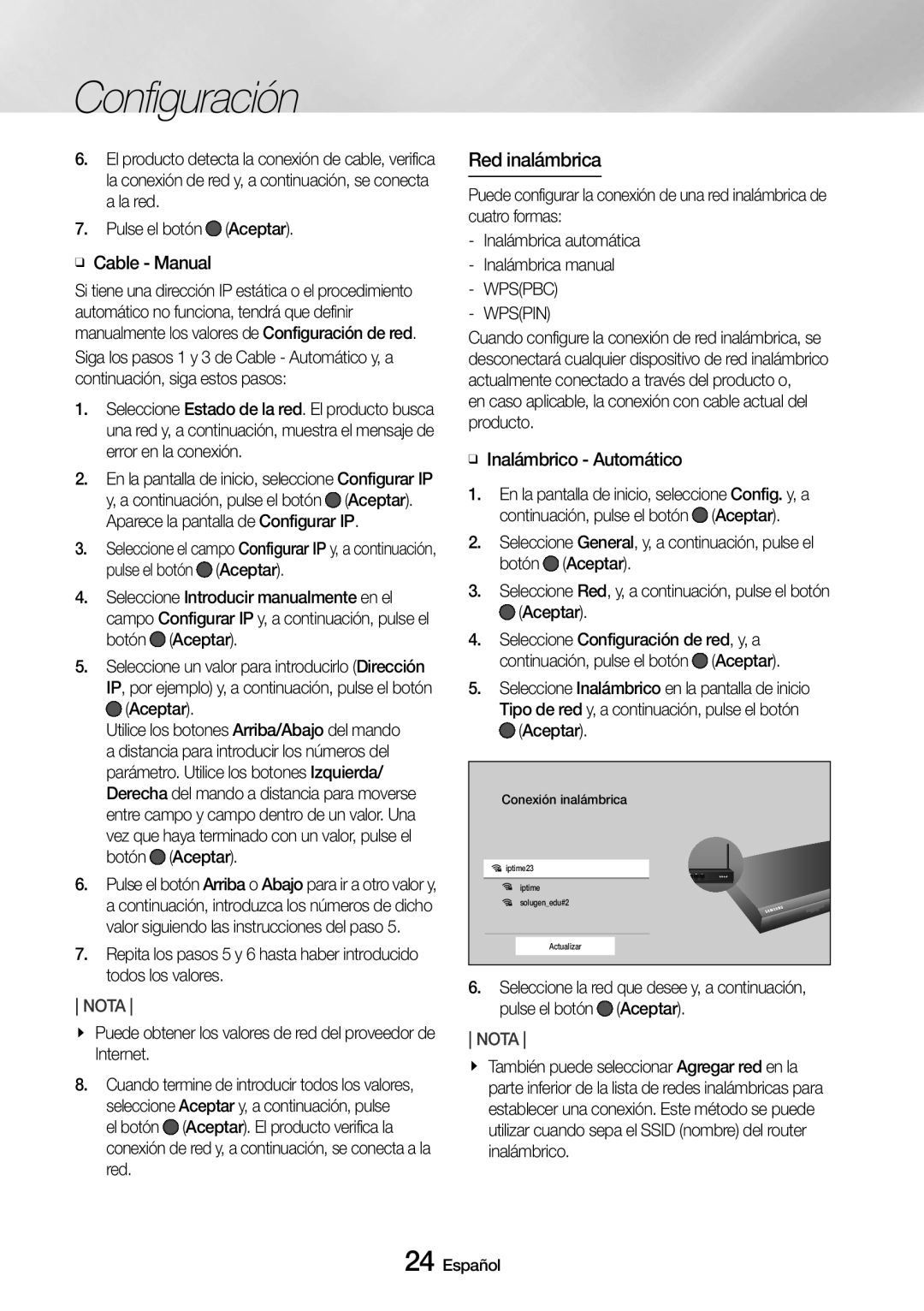 Samsung UBD-M8500/ZF manual Red inalámbrica,  Aceptar, Wpspbc Wpspin 